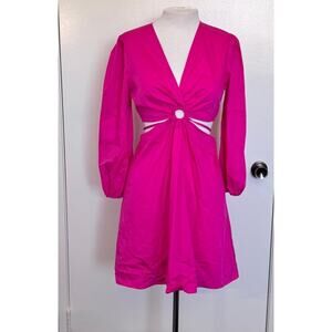 NWOT House of Harlow Hot Pink Cutout Long Sleeve Mini Dress Size XS